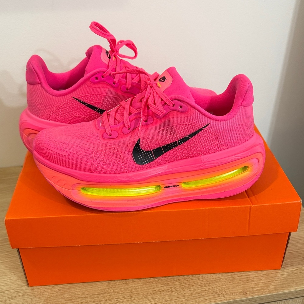 Nike Women's Neon Pink Platform Running Shoes with Black Swoosh